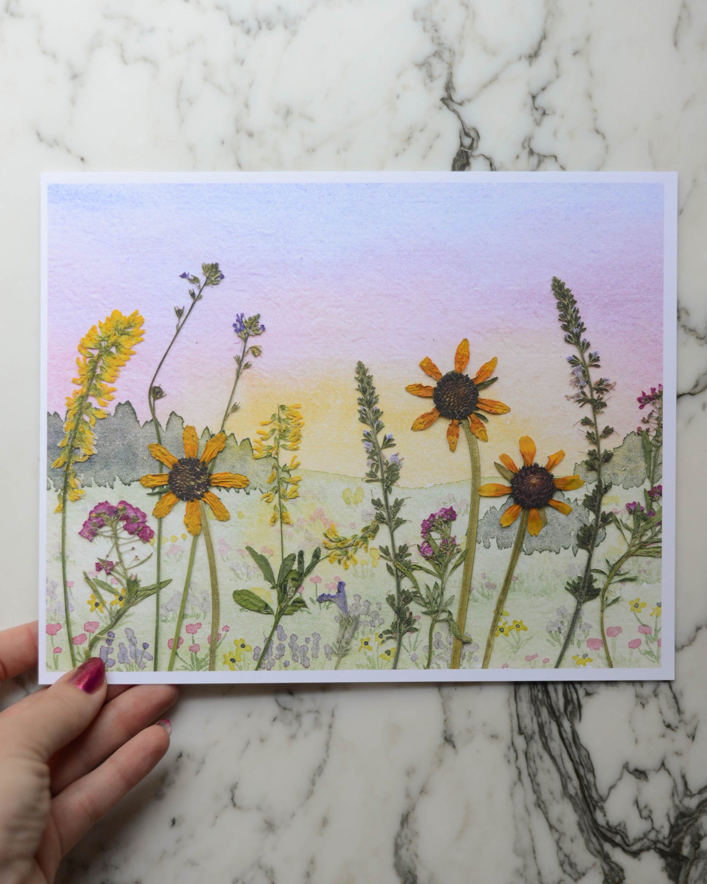 Summer Sunrise - Watercolor Flowerscape Print artwork