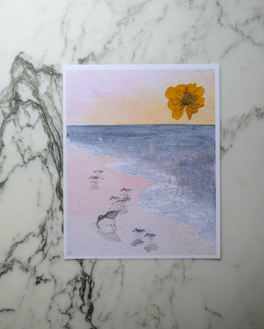 Sunrise Shorebirds - Watercolor Flowerscape Print artwork
