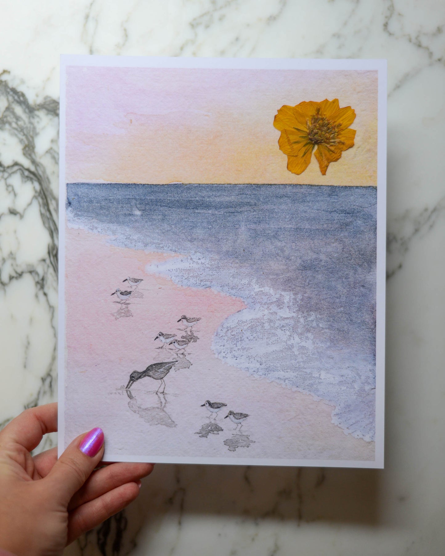 Sunrise Shorebirds - Watercolor Flowerscape Print artwork