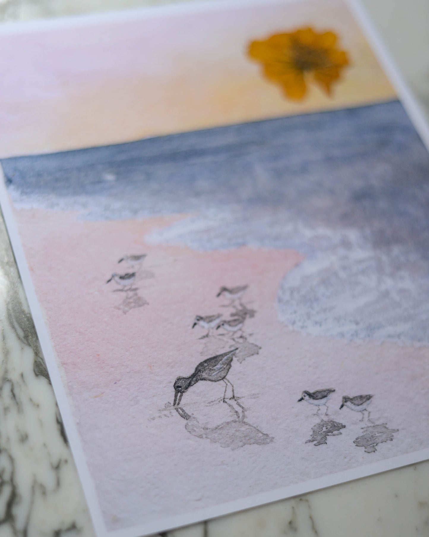 Sunrise Shorebirds - Watercolor Flowerscape Print artwork