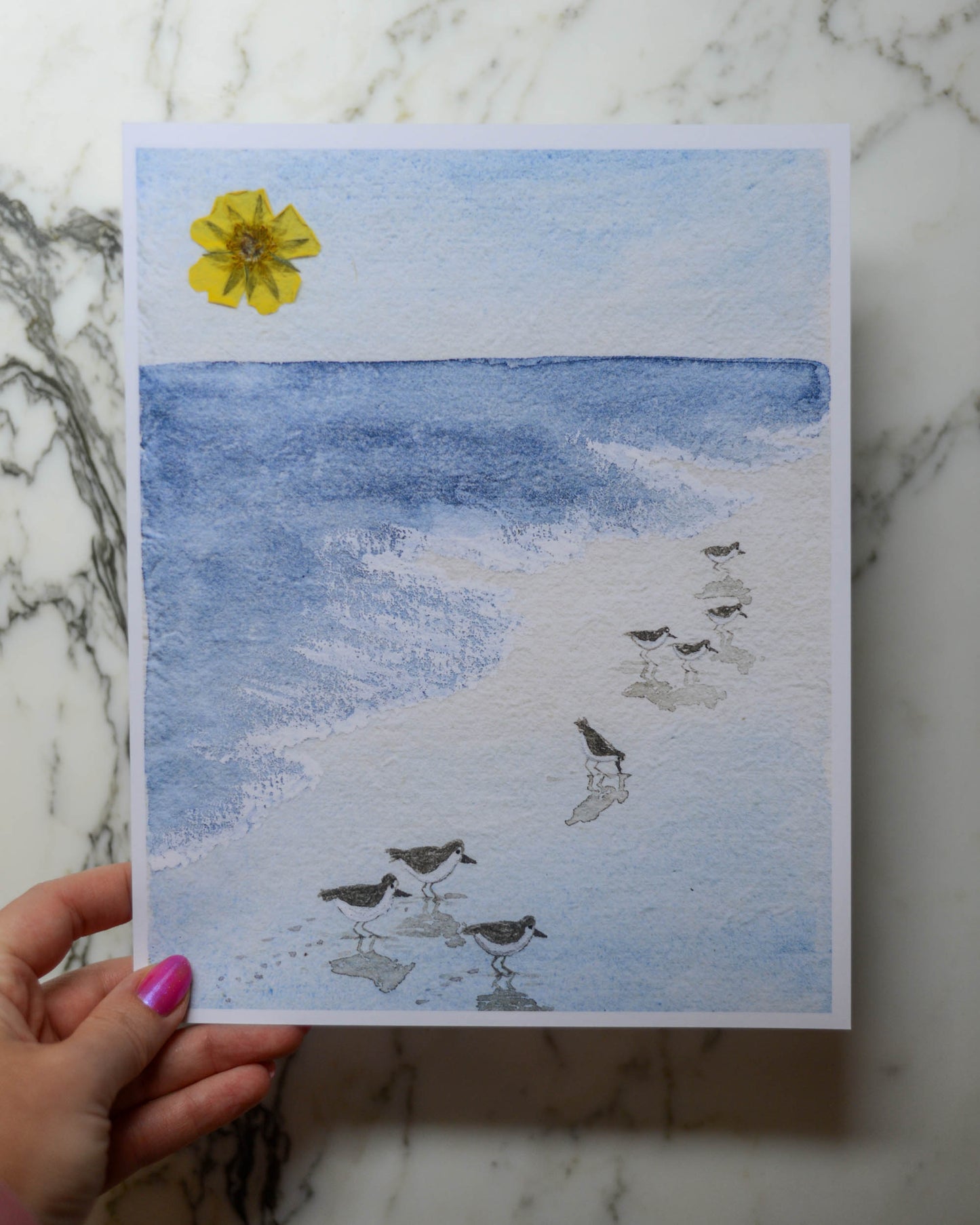 Sandpipers - Watercolor Flowerscape Print artwork