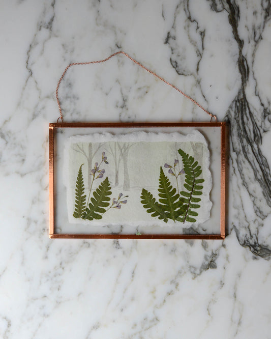 Fern Forest - Watercolor in Medium Glass and Copper Wall Hanging