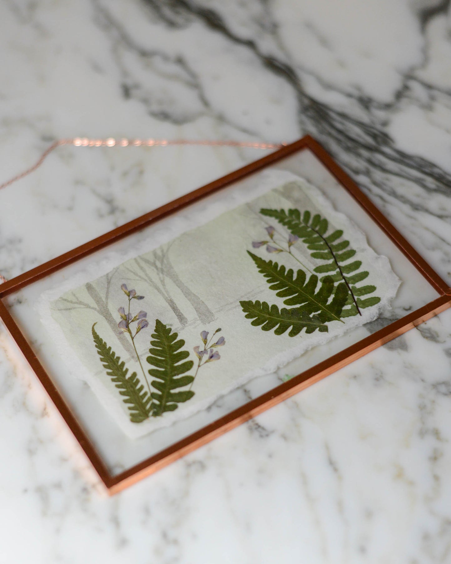 Fern Forest - Watercolor in Medium Glass and Copper Wall Hanging
