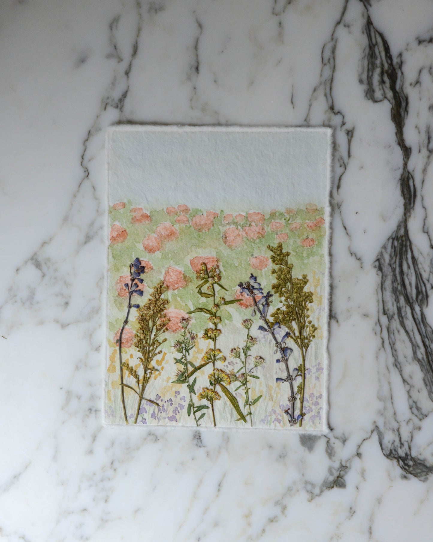 Pumpkin Patch - Original Artwork, 5x7" Watercolor and Pressed Flowers