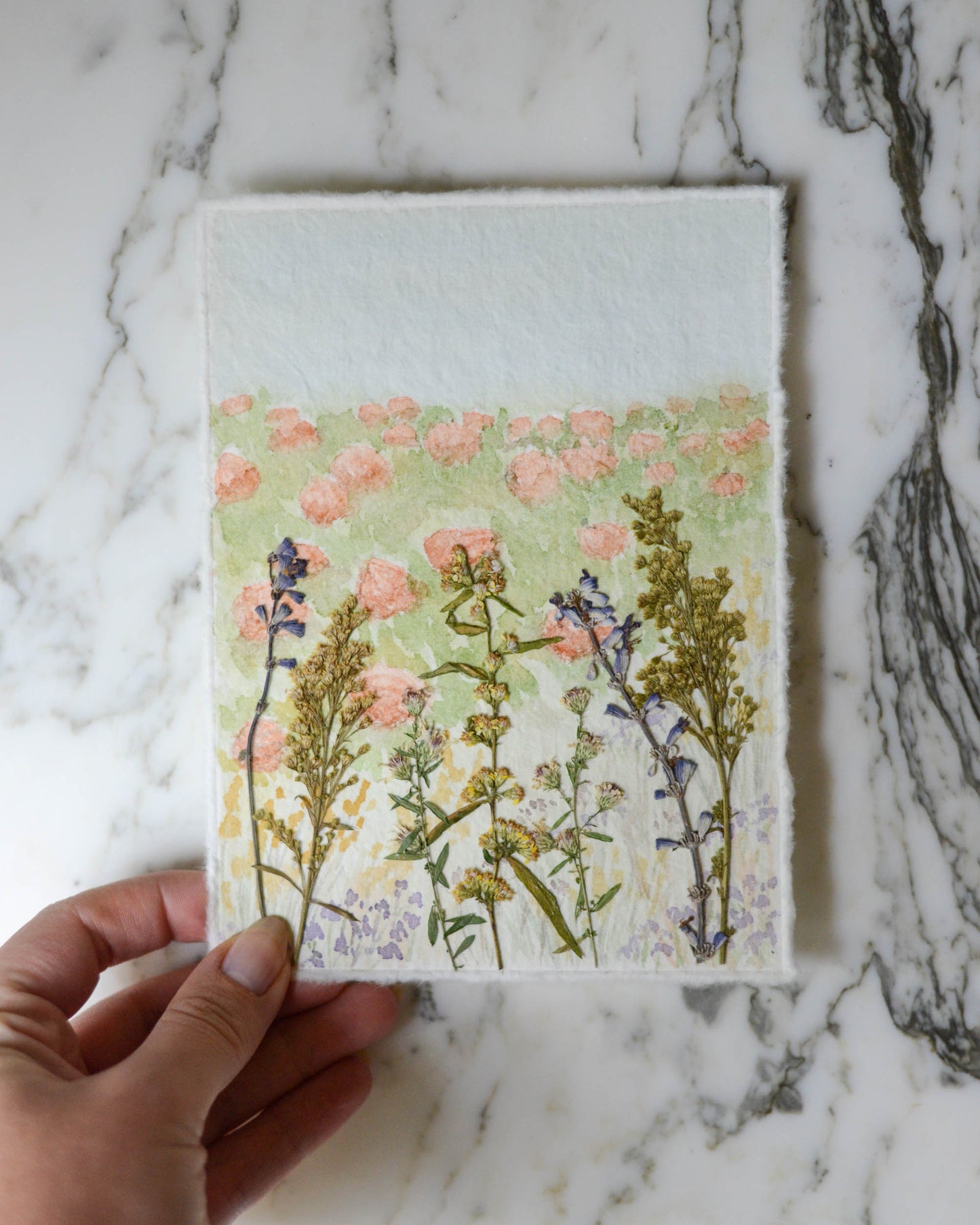 Pumpkin Patch - Original Artwork, 5x7" Watercolor and Pressed Flowers