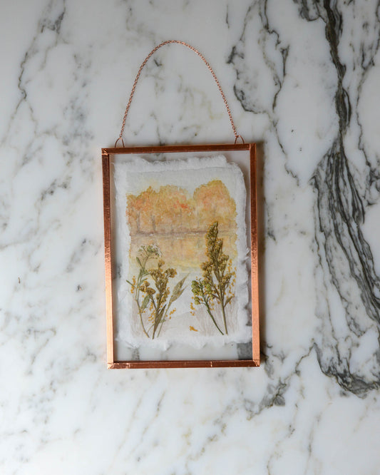 October Reflections - Watercolor in Medium Glass and Copper Wall Hanging