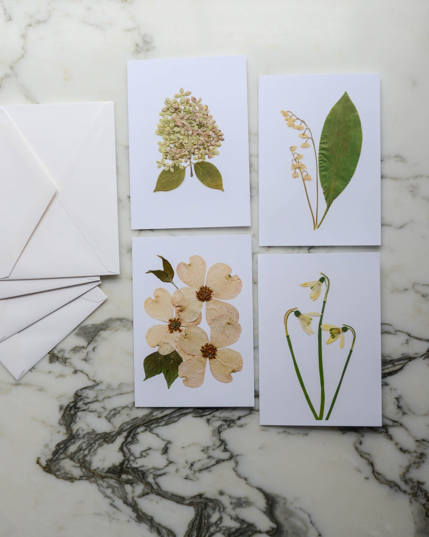 White & Green Florals - Set of Blank Miniature Cards