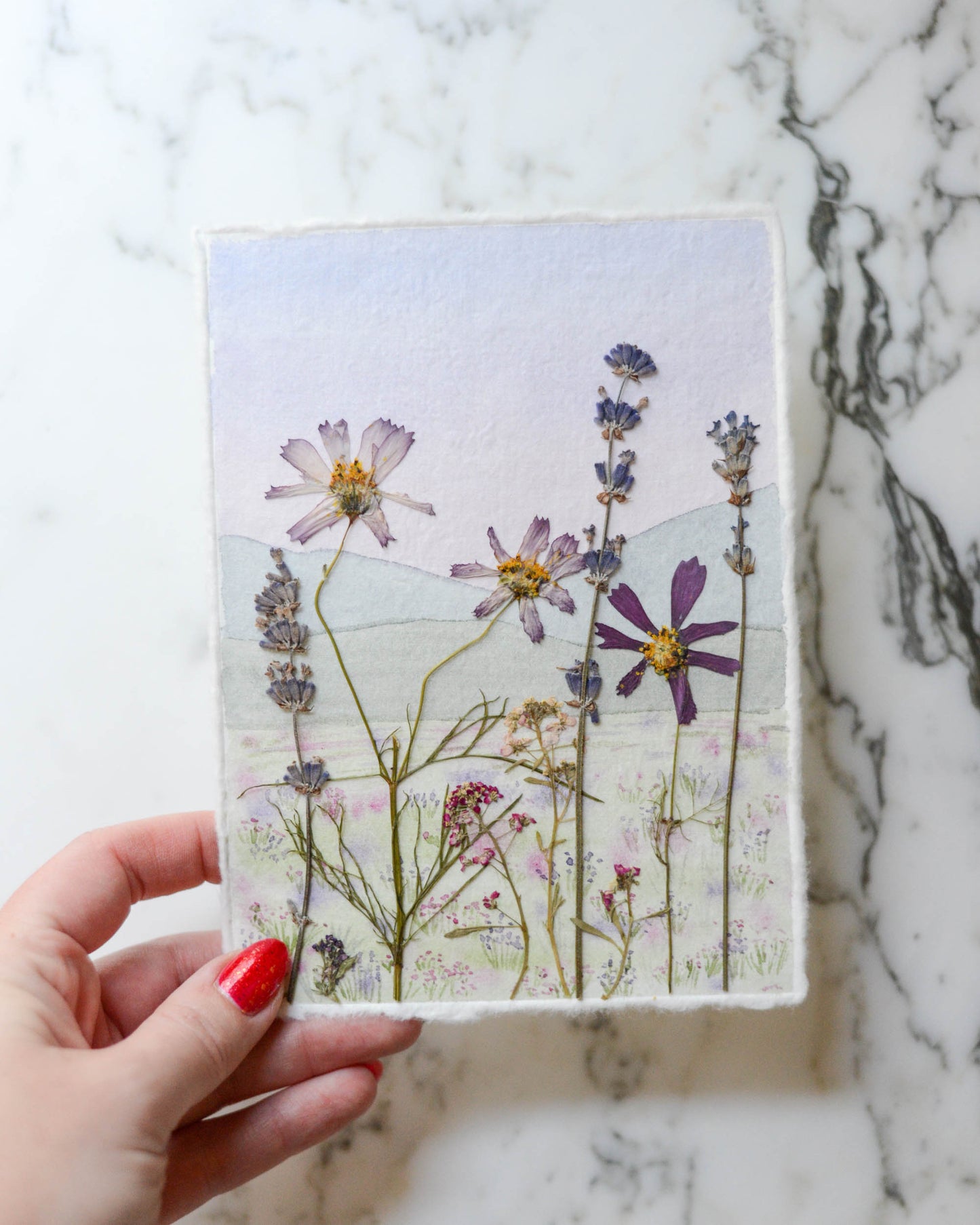 Summer in the Mountains - Original Artwork, 5x7" Watercolor and Pressed Flowers