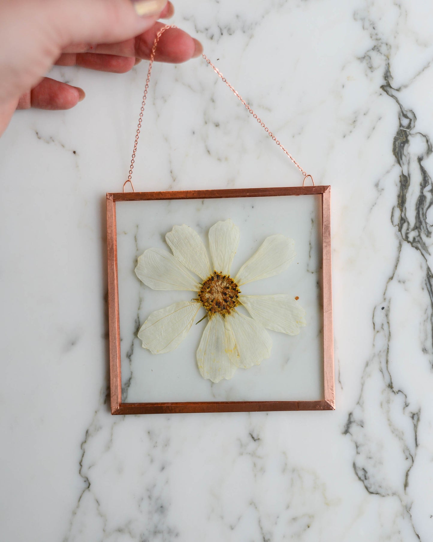 White Cosmo - Medium Square Glass and Copper Wall Hanging