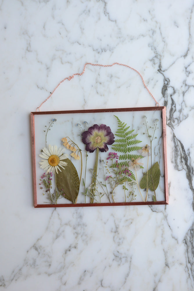 Family Garden - Real Pressed Flowers in Glass and Copper