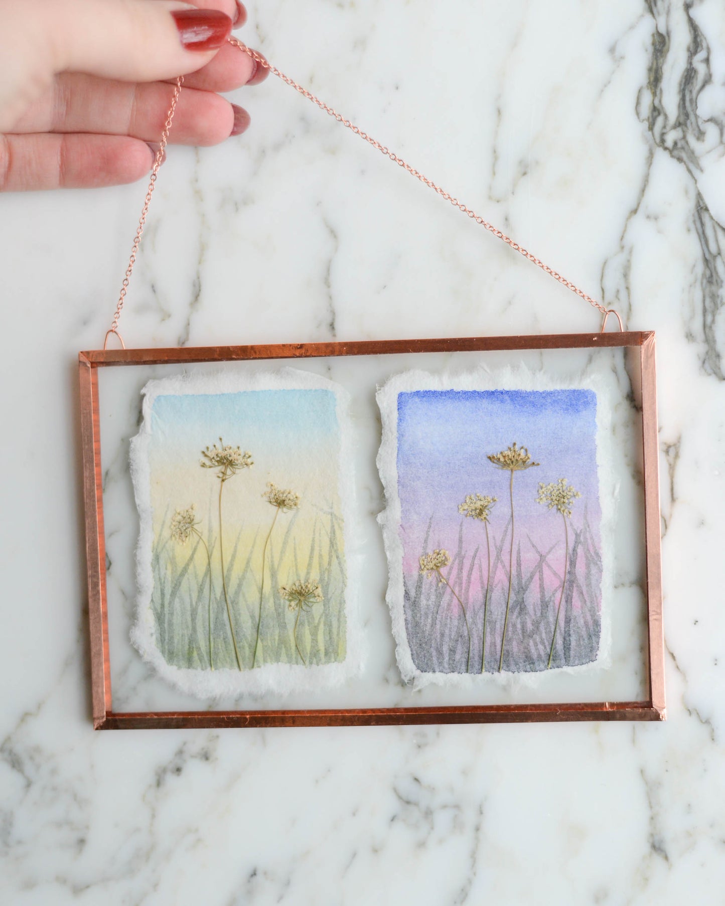 Sunrise to Sunset - Watercolor in Medium Glass and Copper Wall Hanging