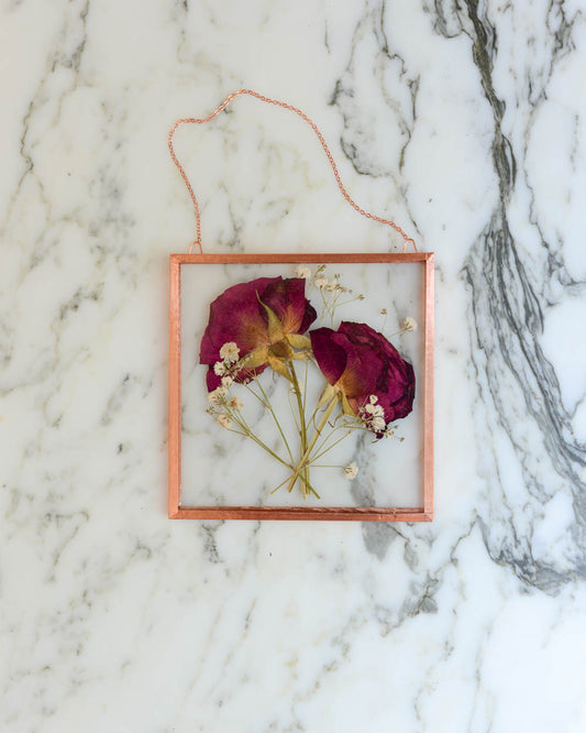 Red Roses - Medium Square Glass and Copper Wall Hanging