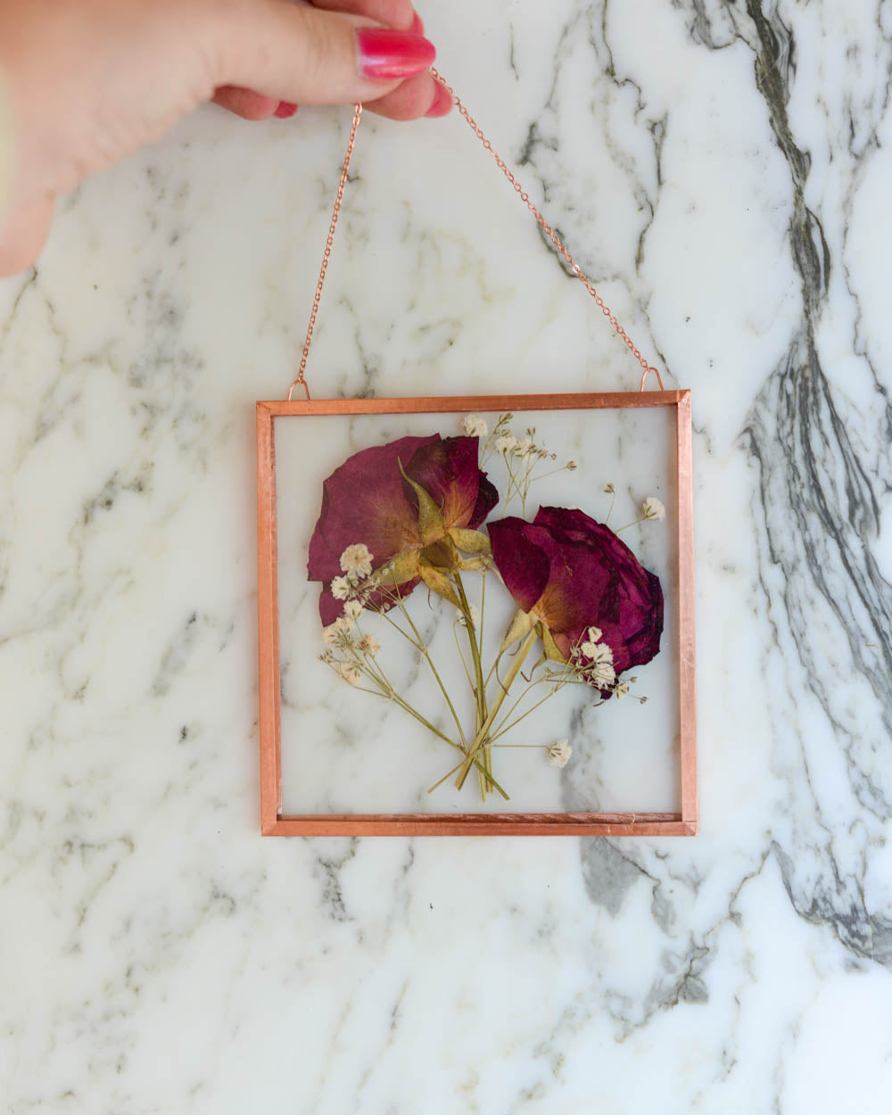 Red Roses - Medium Square Glass and Copper Wall Hanging