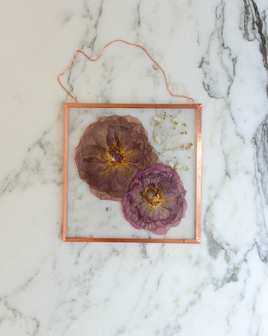 Rose Duo - Medium Square Glass and Copper Wall Hanging