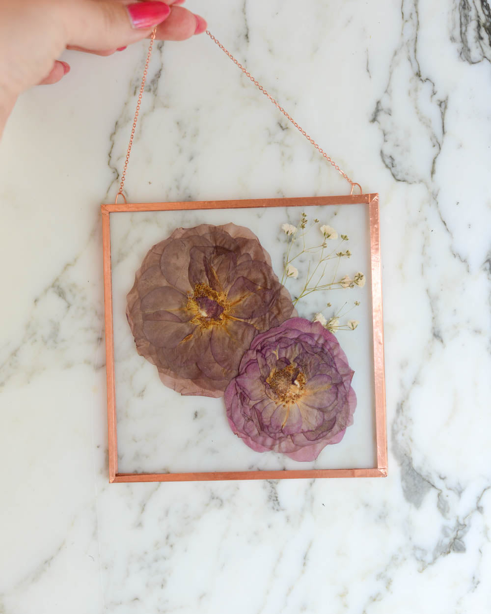 Rose Duo - Medium Square Glass and Copper Wall Hanging