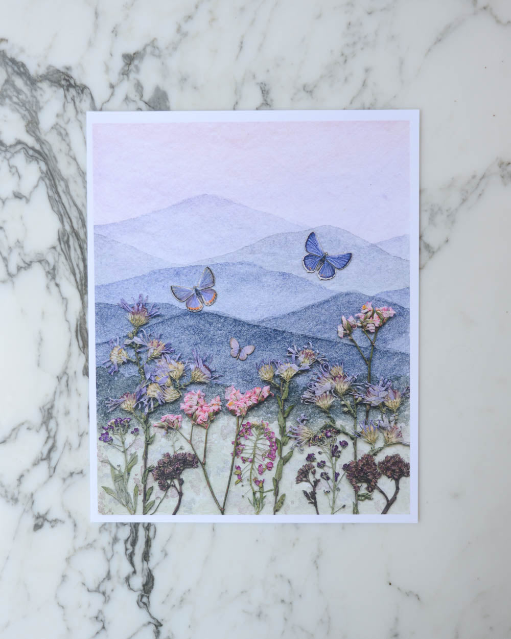 Mountain Ridge Blues - Watercolor Flowerscape Print artwork