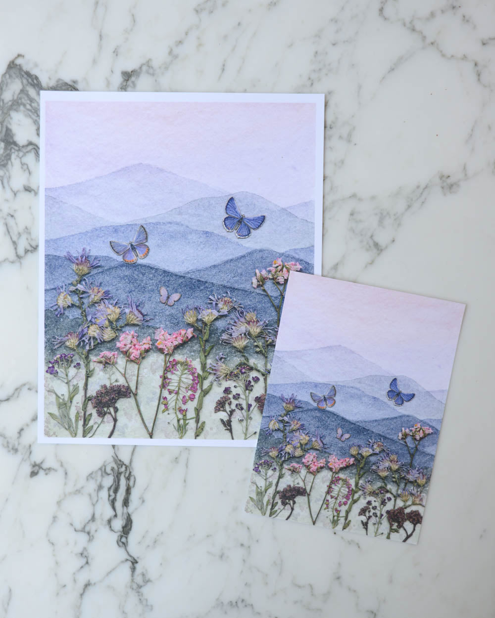 Mountain Ridge Blues - Watercolor Flowerscape Print artwork