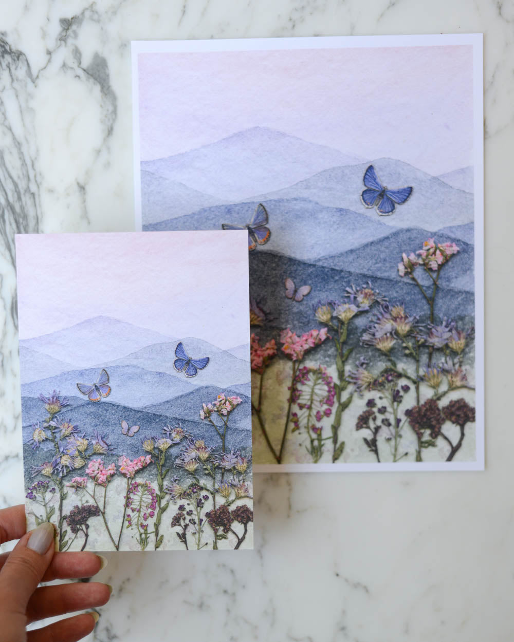 Mountain Ridge Blues - Watercolor Flowerscape Print artwork