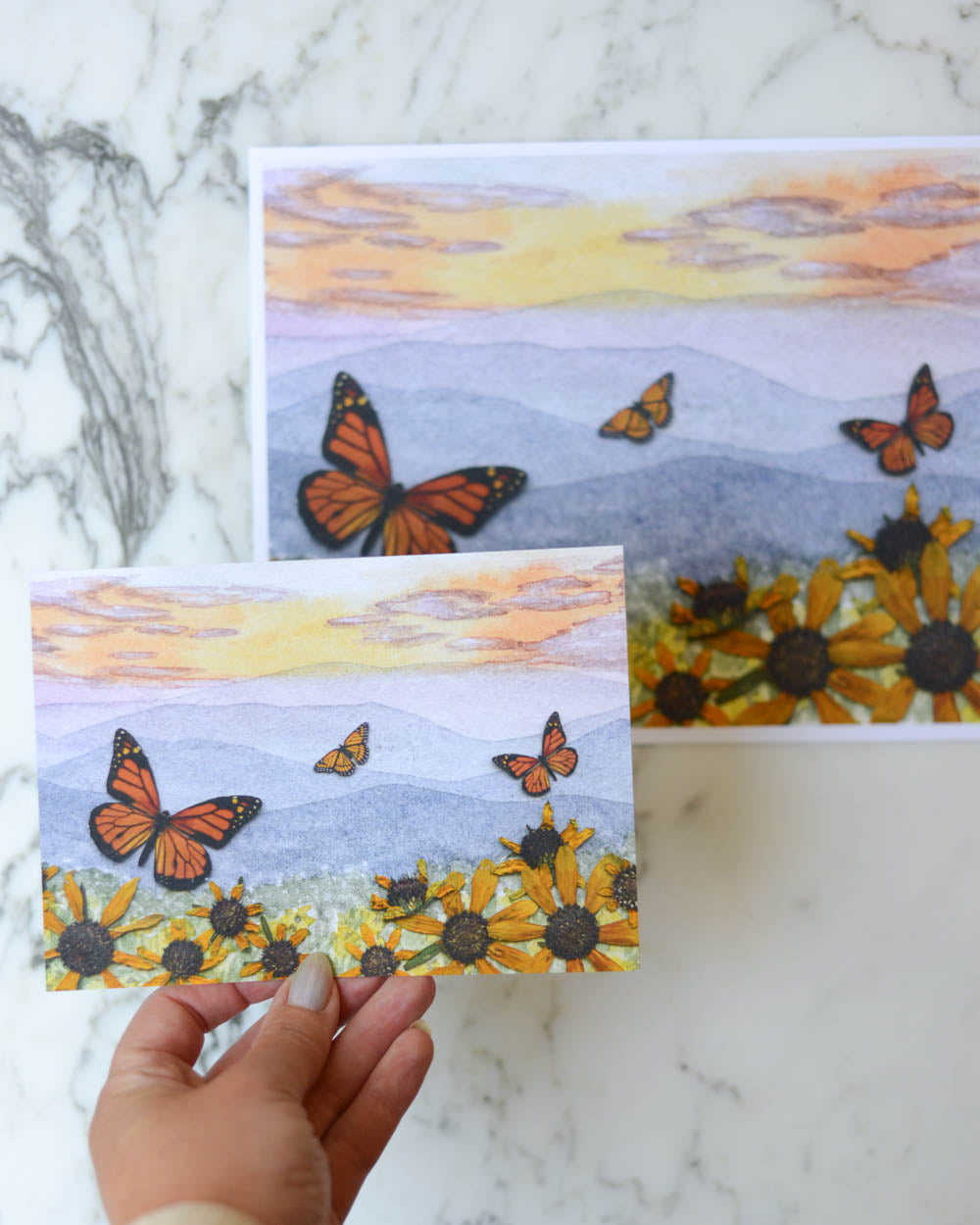 Mountaintop Monarchs- Watercolor Flowerscape Print artwork