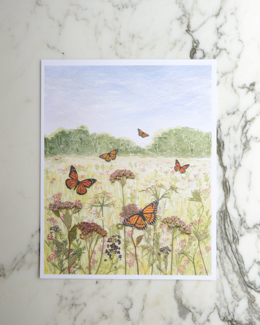 Monarch* Meadow - Watercolor Flowerscape Print artwork