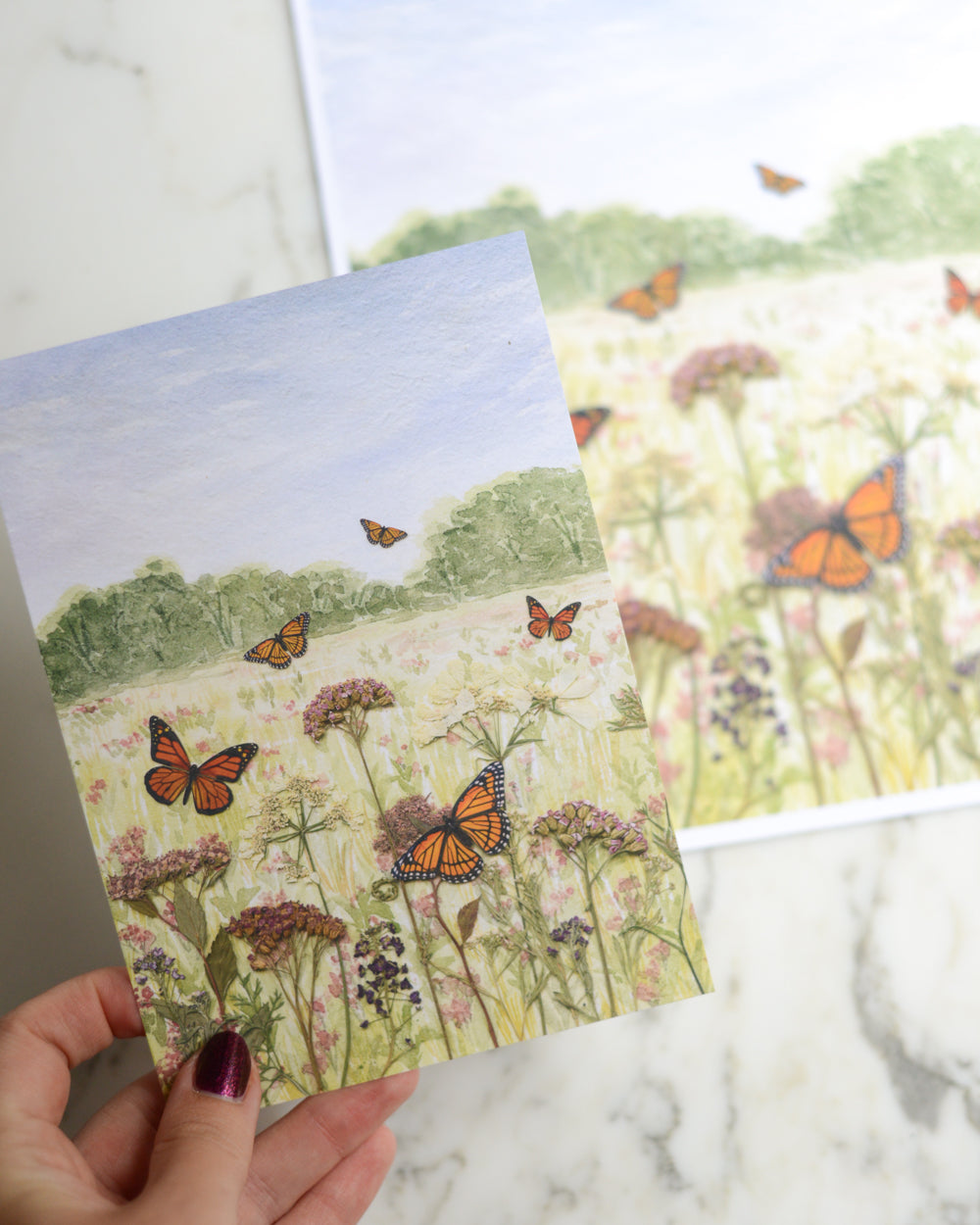 Monarch* Meadow - Watercolor Flowerscape Print artwork