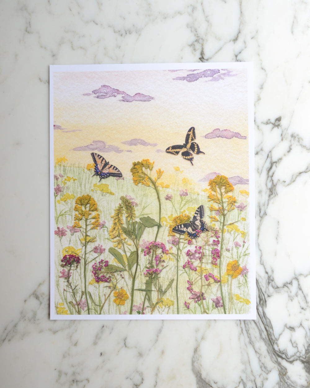 Swallowtail Sunrise - Watercolor Flowerscape Print artwork