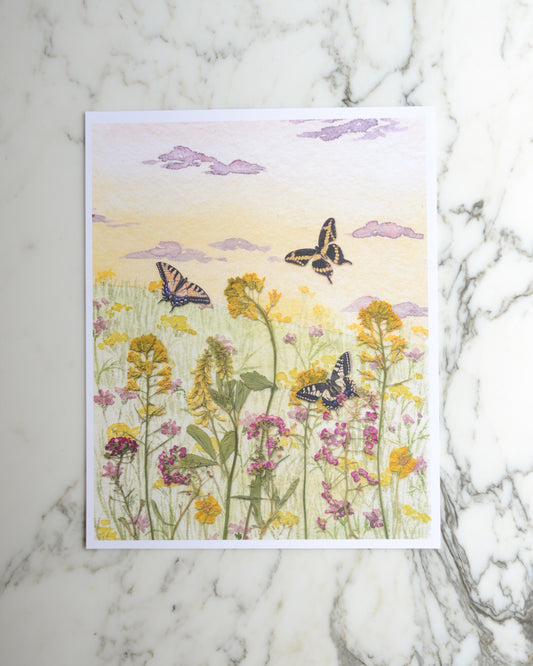 Swallowtail Sunrise - Watercolor Flowerscape Print artwork