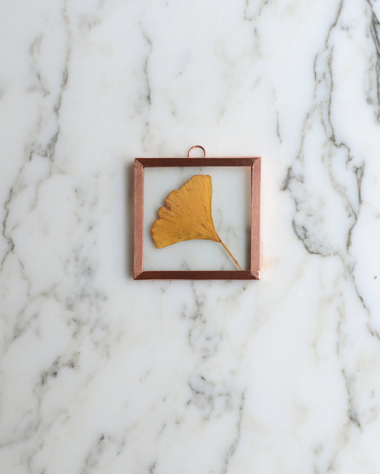 Golden Ginkgo - Tiny Glass and Copper Wall Hanging