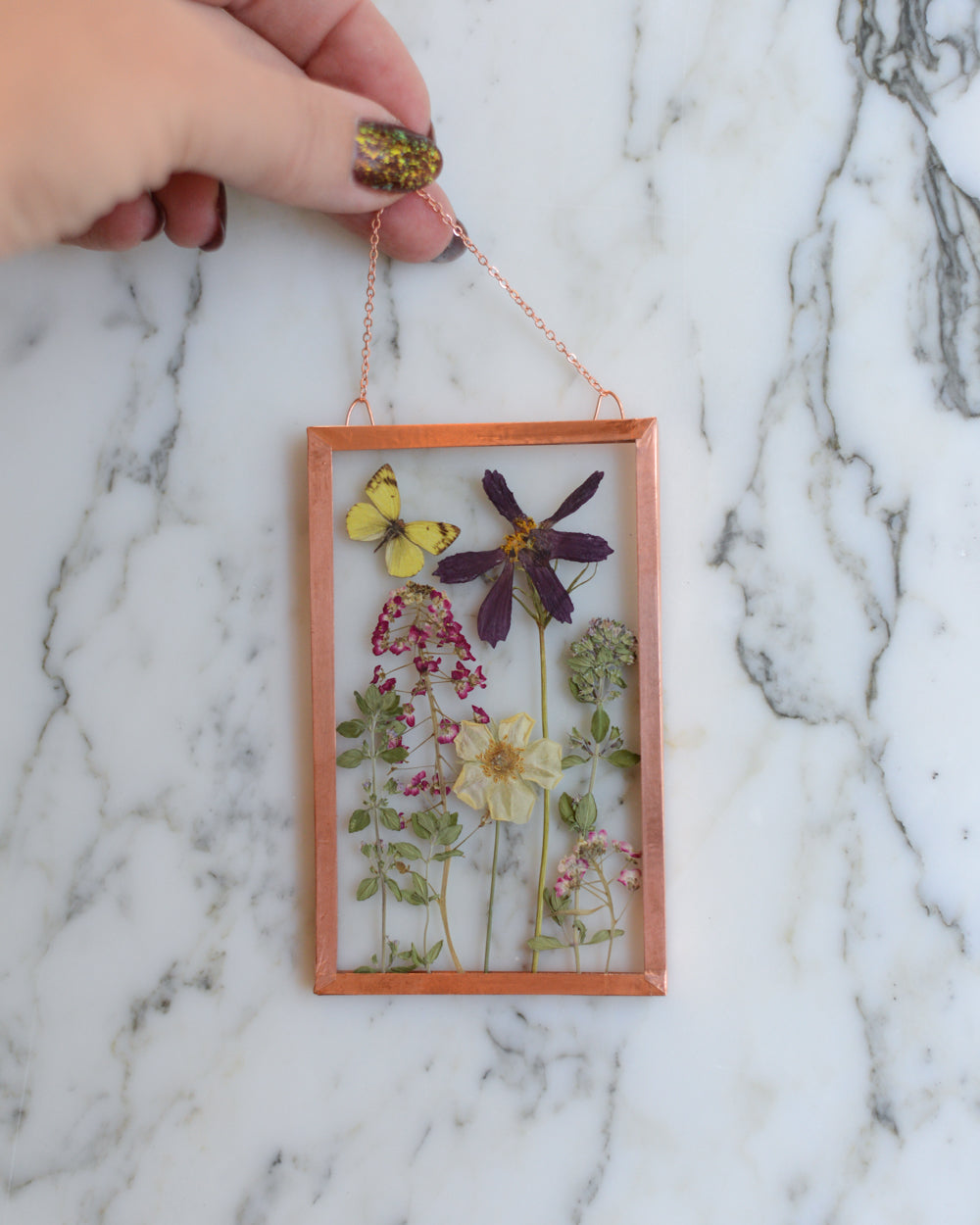 Mini Butterfly Meadow 1 - Glass and Copper Wall Hanging