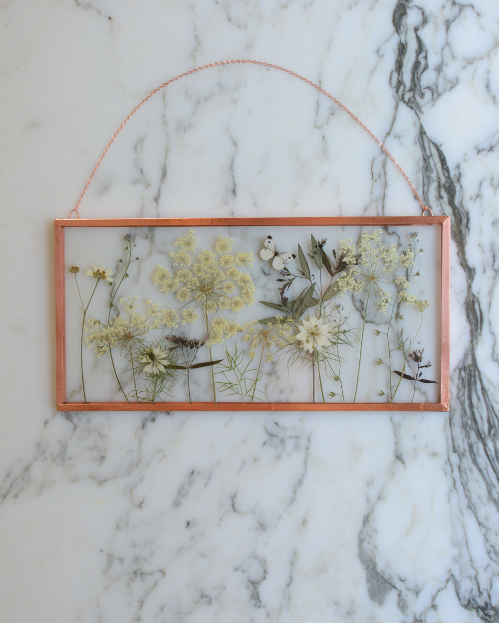 Butterfly Meadow - Queen Anne's Lace - Glass and Copper Wall Hanging