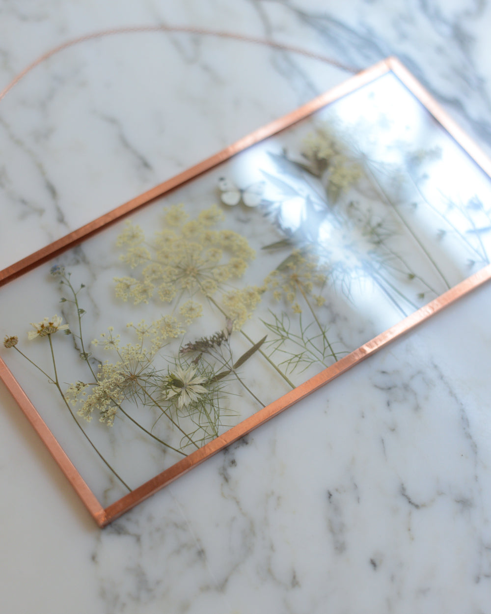 Butterfly Meadow - Queen Anne's Lace - Glass and Copper Wall Hanging