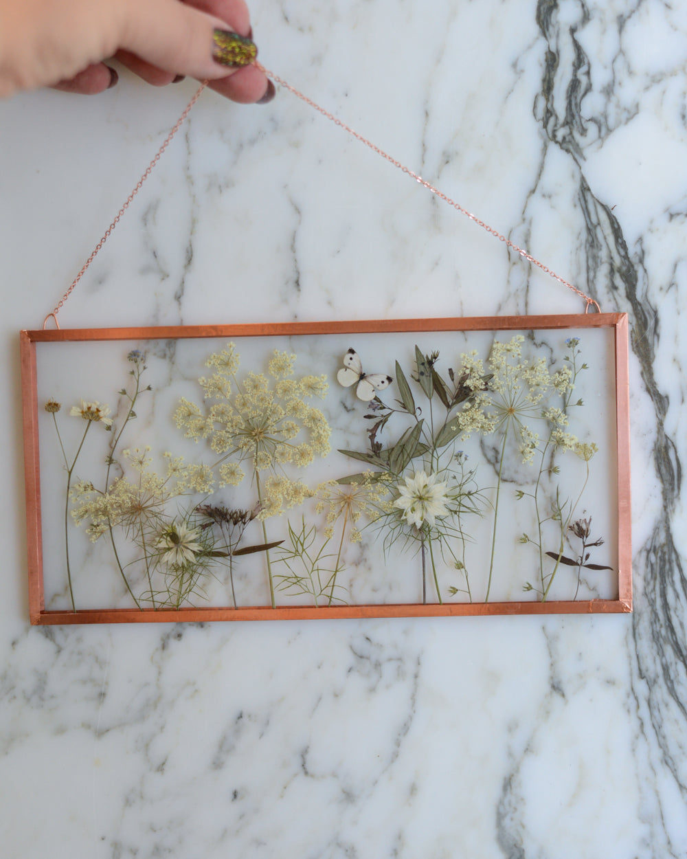 Butterfly Meadow - Queen Anne's Lace - Glass and Copper Wall Hanging