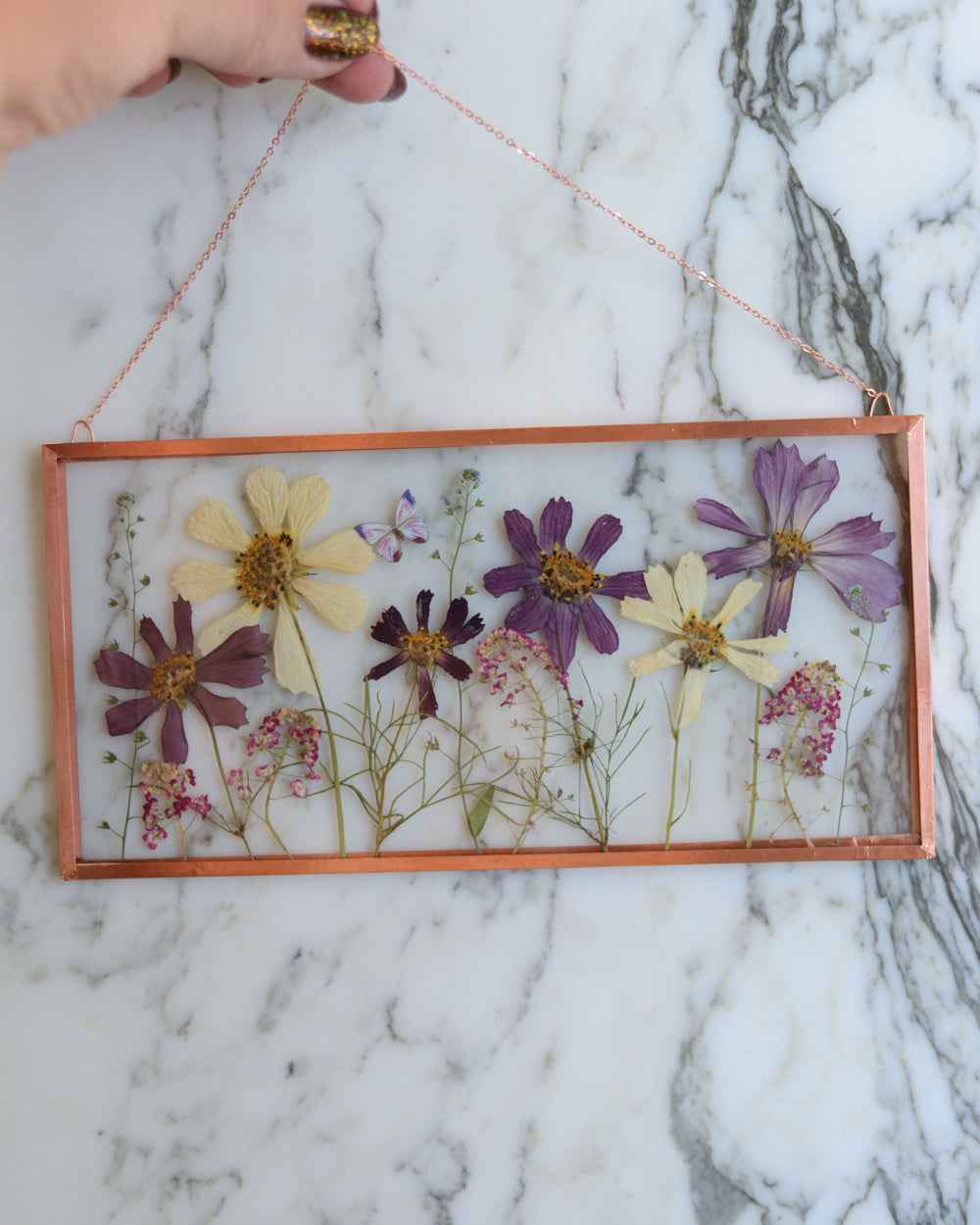 Butterfly Meadow - Cosmos - Glass and Copper Wall Hanging