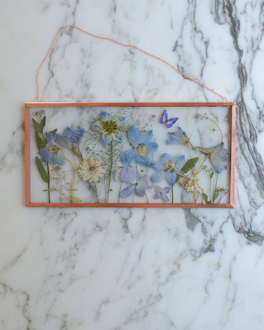 Butterfly Meadow - Delphinium - Glass and Copper Wall Hanging