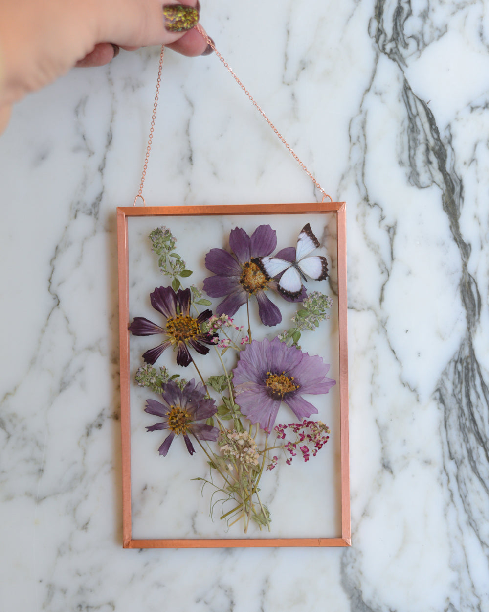 Butterfly Bouquet - Cosmos - Glass and Copper Wall Hanging