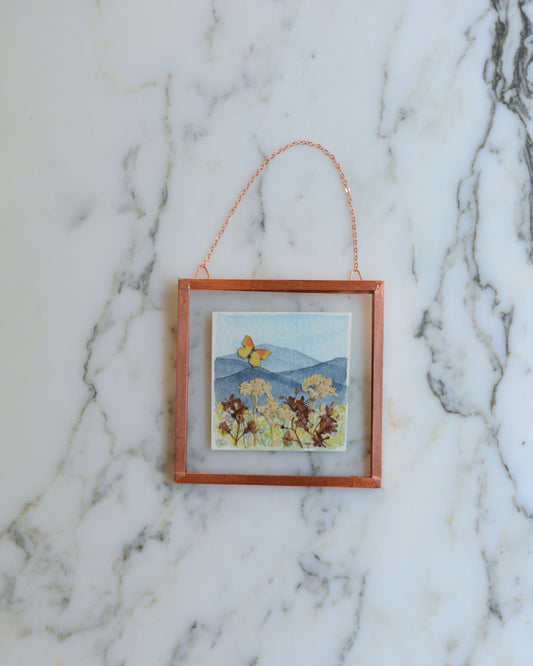 Mini Butterfly Meadow 1 - Glass and Copper Wall Hanging with Watercolor