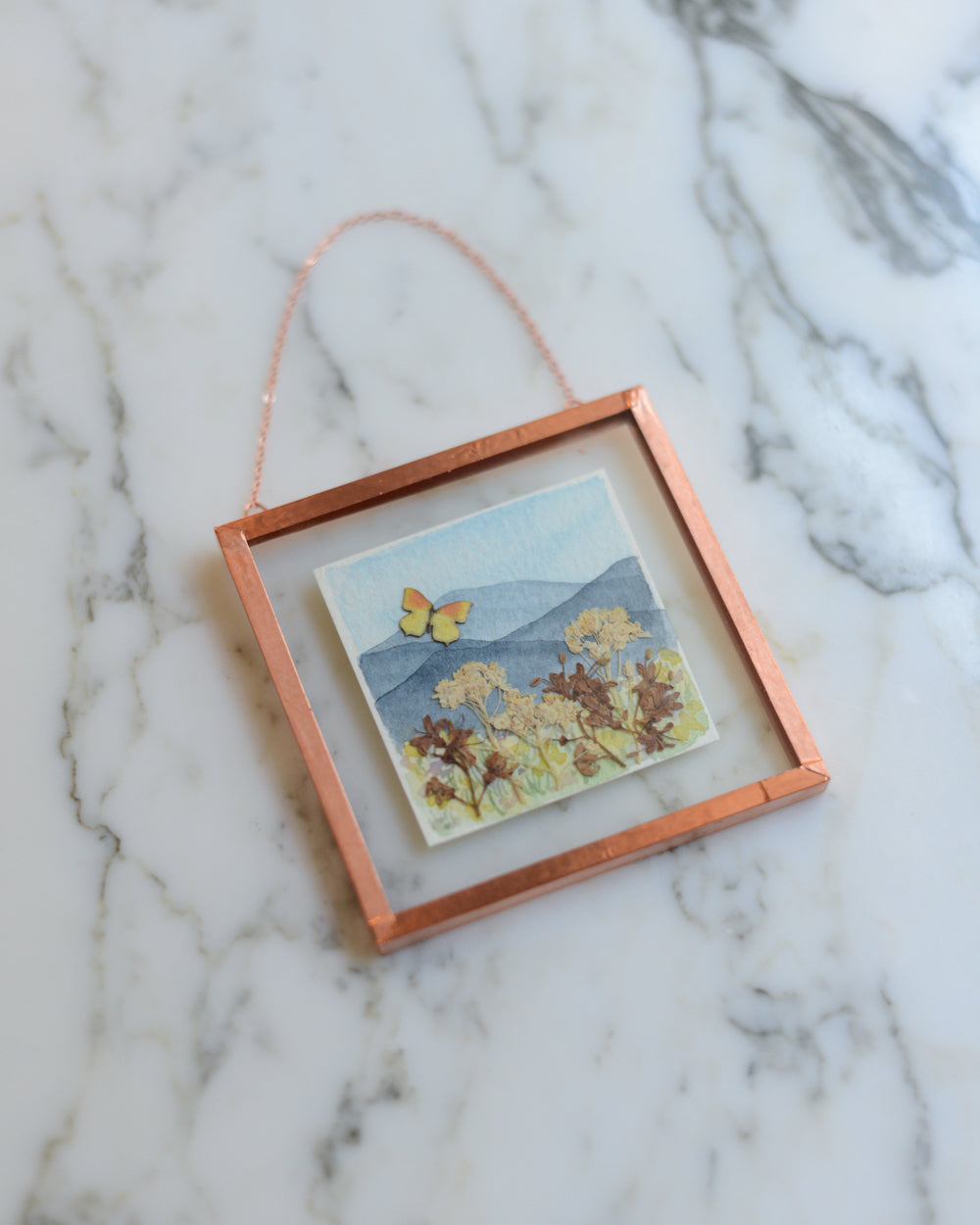 Mini Butterfly Meadow 1 - Glass and Copper Wall Hanging with Watercolor