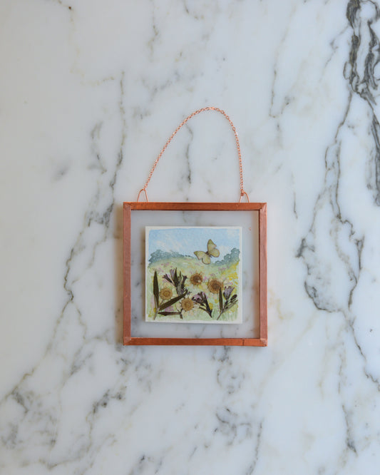 Mini Butterfly Meadow 2 - Glass and Copper Wall Hanging with Watercolor