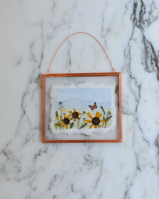 Small Butterfly Meadow - Glass and Copper Wall Hanging with Watercolor