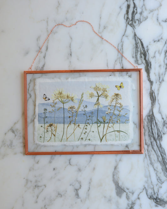 Butterfly Meadow - Glass and Copper Wall Hanging with Watercolor