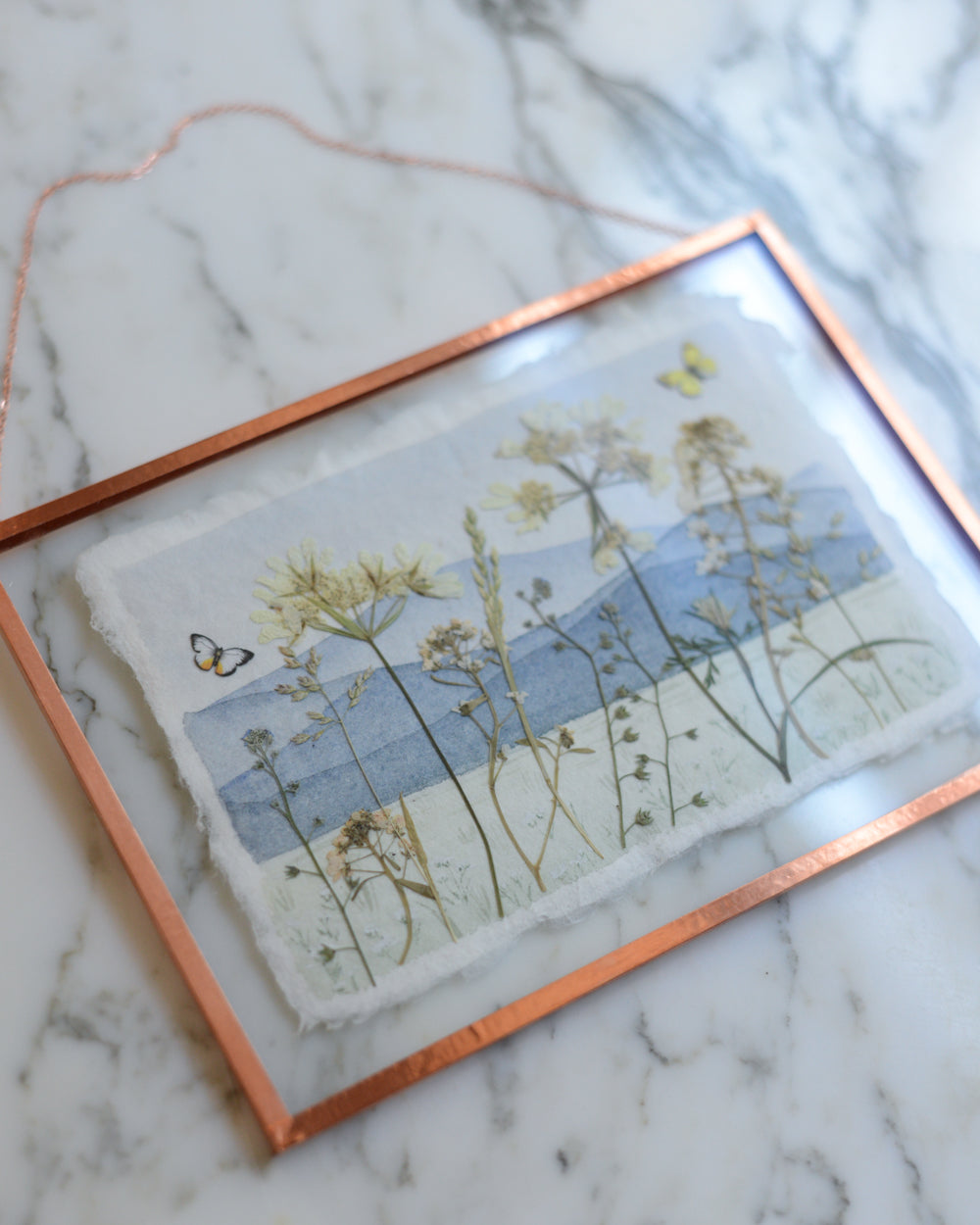 Butterfly Meadow - Glass and Copper Wall Hanging with Watercolor