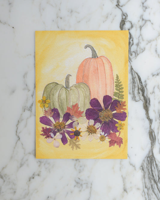 October Pumpkins - Watercolor Flowerscape Print artwork