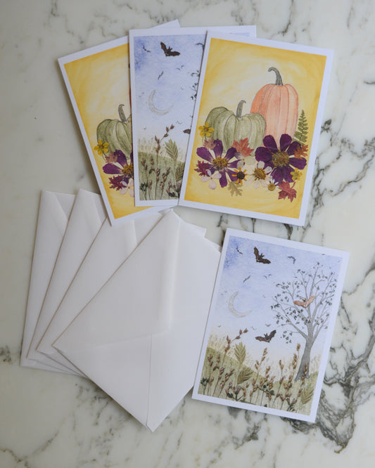 October - Blank Watercolor Greeting Cards, set of 4+ with envelopes