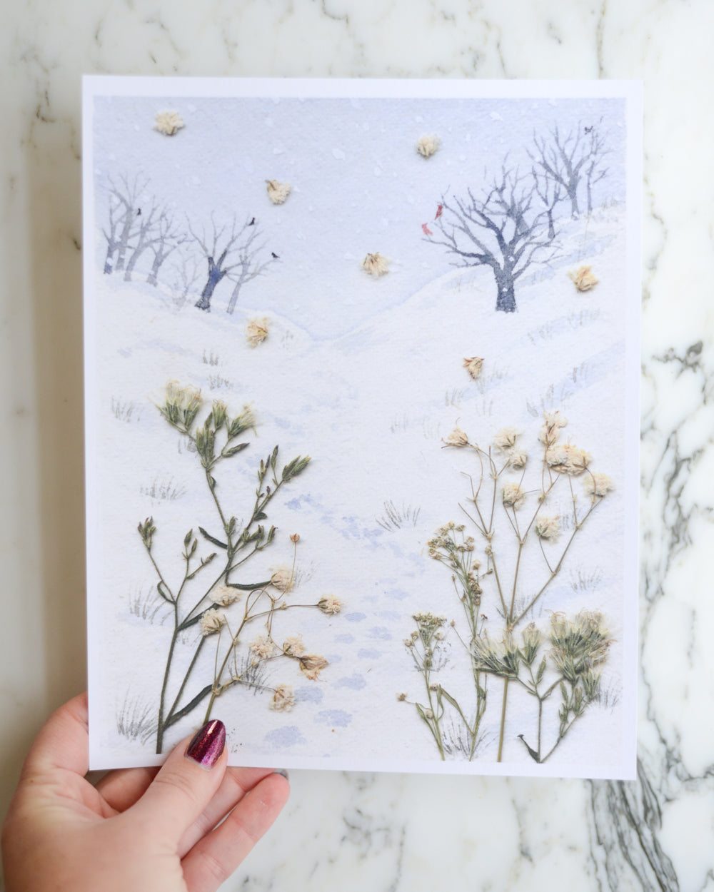 Winter Walk - Watercolor Flowerscape Print