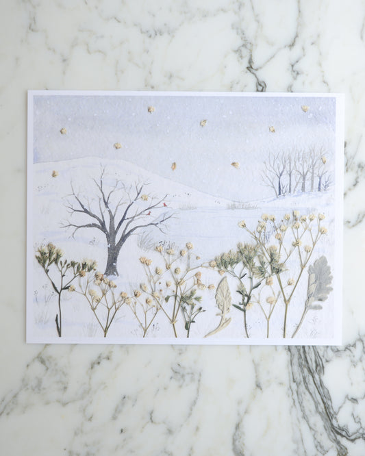 Snow Day - Watercolor Flowerscape Print