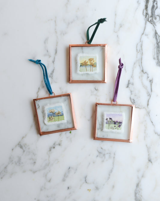 Watercolor Flowerscape Ornament - Small Square