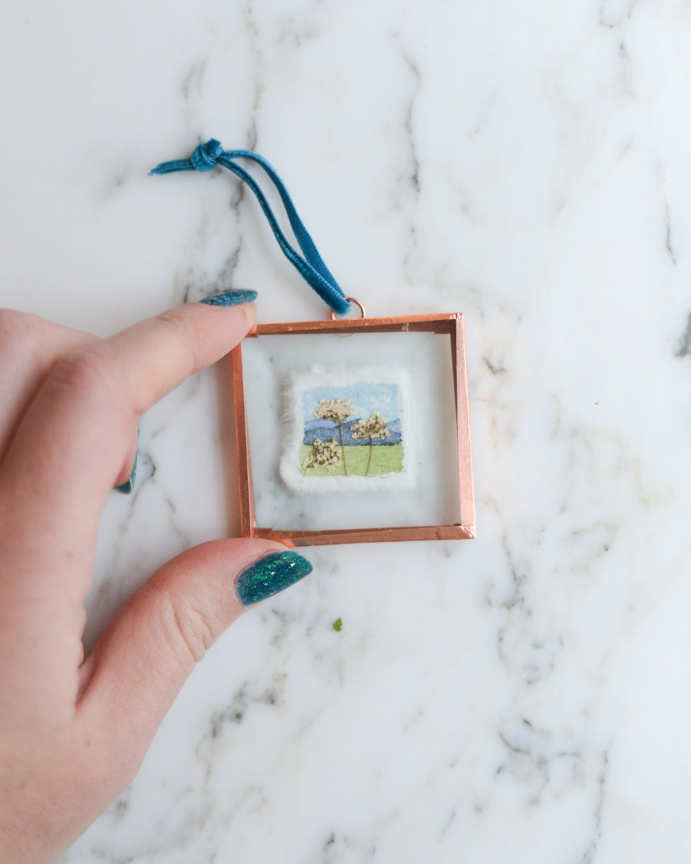 Watercolor Flowerscape Ornament - Small Square