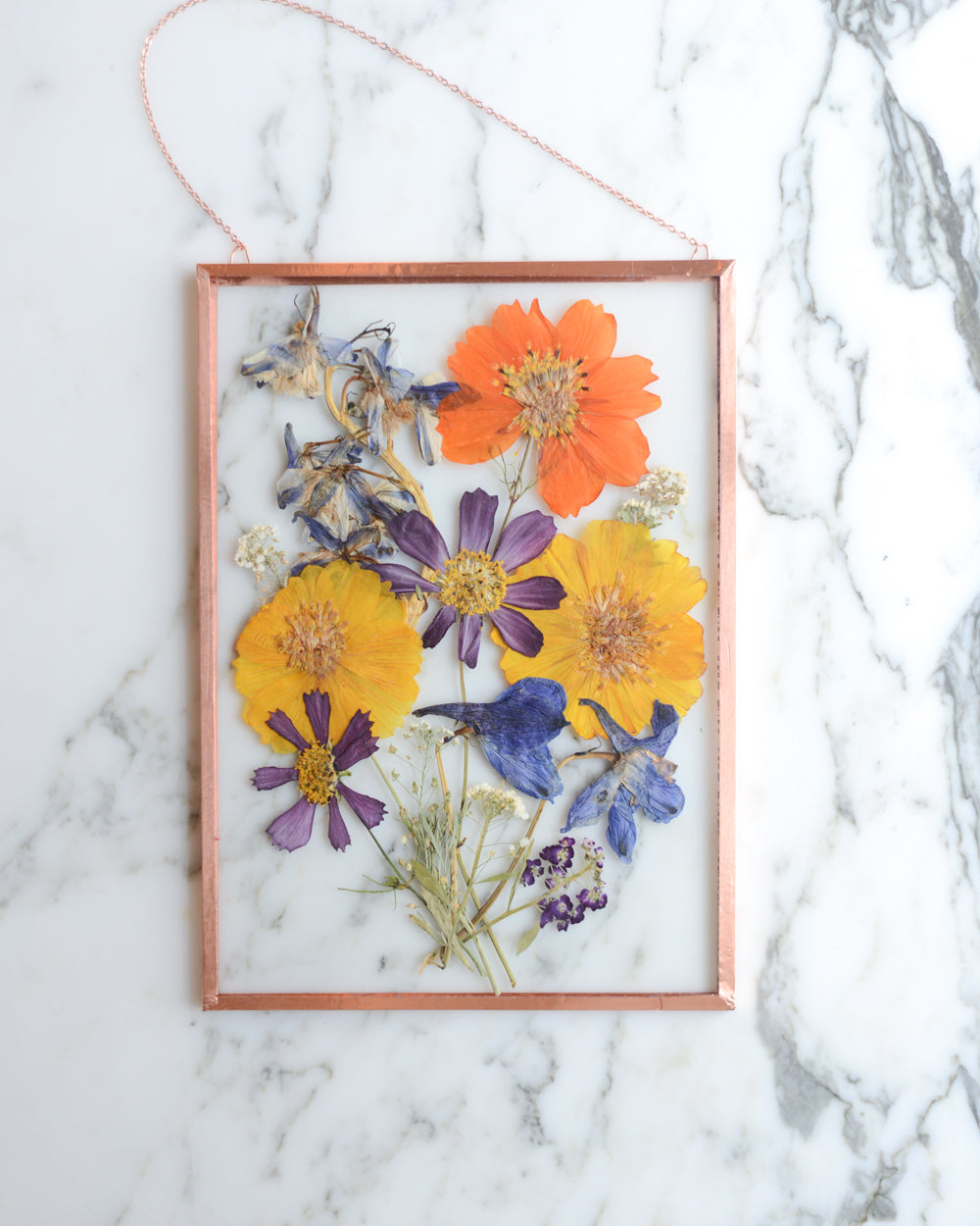 Colorful Cosmos Bouquet - Glass and Copper Wall Hanging