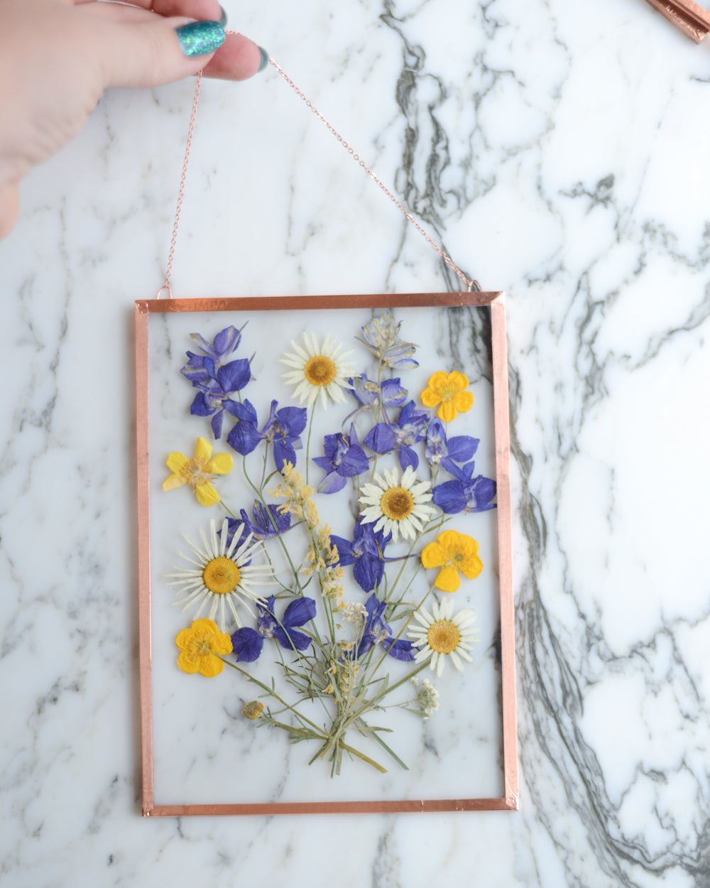 Larkspur Bouquet - Glass and Copper Wall Hanging