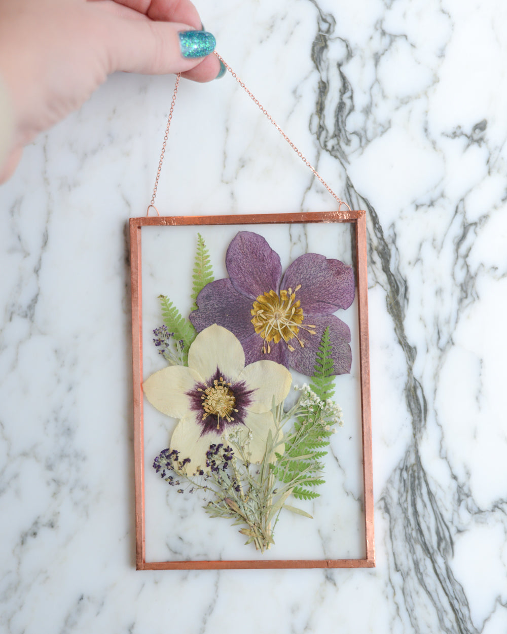 Hellebore Bouquet - Glass and Copper Wall Hanging